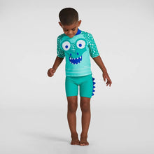 Boys Speedo Green Croc Effect Jammer Rash Top Set