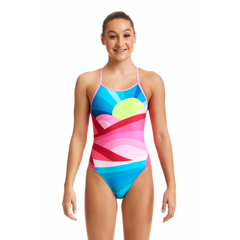 Girls Funkita Diamond Back One Piece Summit Sunset Swimsuit