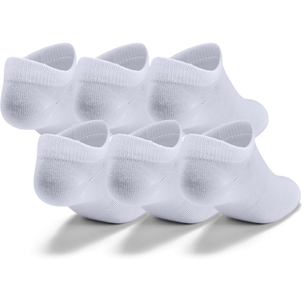 Girls Under Armour Essential No Show 6 Pack Socks- White