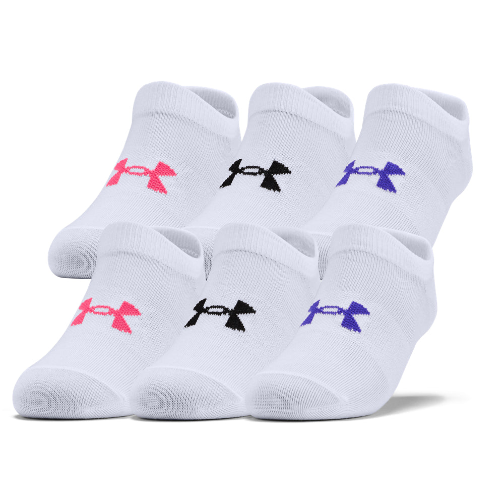 Girls Under Armour Essential No Show 6 Pack Socks- White