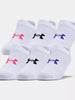 Girls Under Armour Essential No Show 6 Pack Socks- White