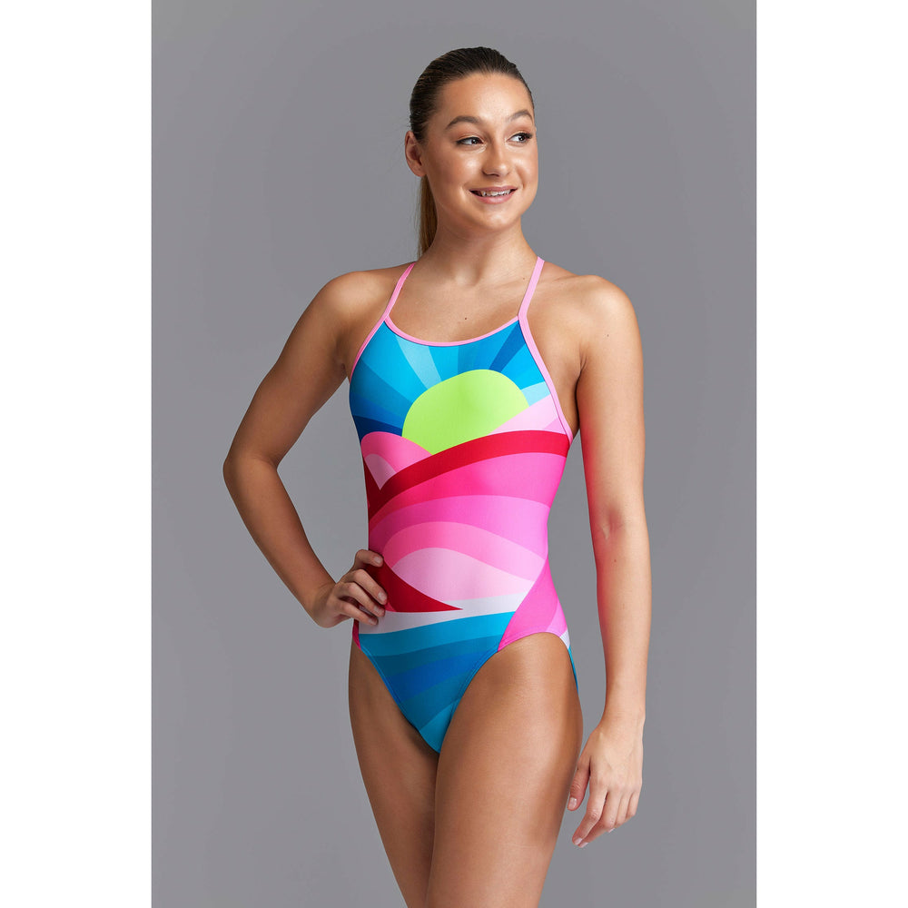 Girls Funkita Diamond Back One Piece Summit Sunset Swimsuit