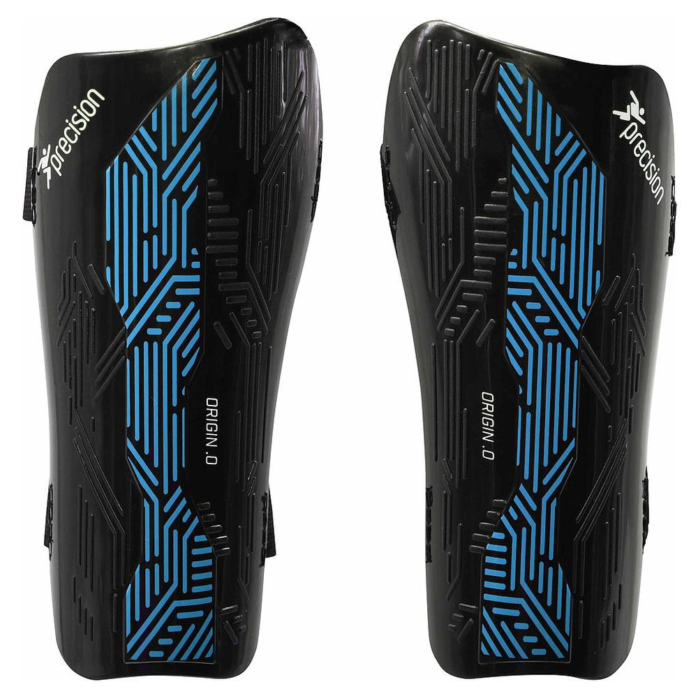 Precision Origin.0 Strap Shin Guards- Black/ Cyan
